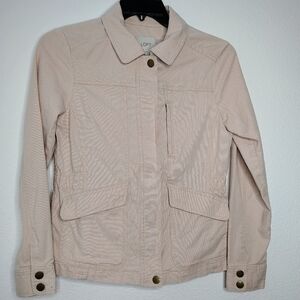 LOFT Cream Utility Jacket Cotton/Stretch Full Zip Snap Buttons ElasticCinch Sz S